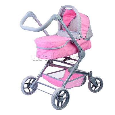 Коляска зима-лето 9636 для кукол, металл. с люлькой-переноской, со сменным коробом, с корзиной, в пакете