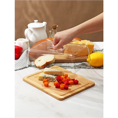 Блюдо для подачи и сервировки Доляна, с крышкой, 24.5×19×7 см, бамбук