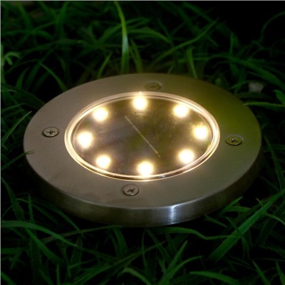 Садовый светильник, уличный, на солнечной батарее, 8 LED, свечение тёплое белое