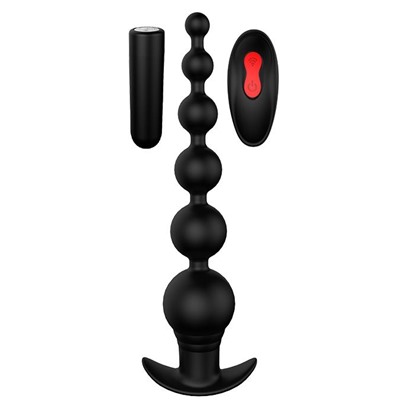 Черный анальный вибромассажер REMOTE GRADUATING BEADS - 20,7 см.