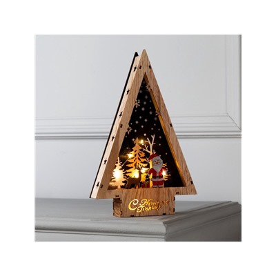 Светодиодная фигура «Дед Мороз и олень» 19×30×4.5 см, дерево, батарейки АААх2 (не в комплекте), свечение тёплое белое