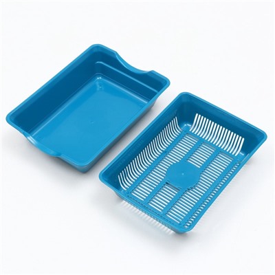 Туалет для кошек, 36×25×9 см, глубокий, с сеткой, пластик, синий