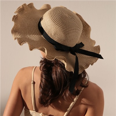 Шляпа женская с бантом MINAKU, светло-коричневая, размер 58, целлюлоза