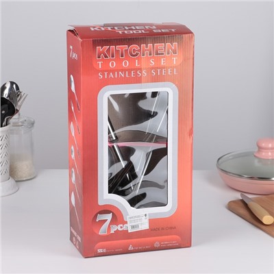 Кухонные принадлежности «Помощник», 6 предметов, на подставке, нержавеющая сталь, серебристый