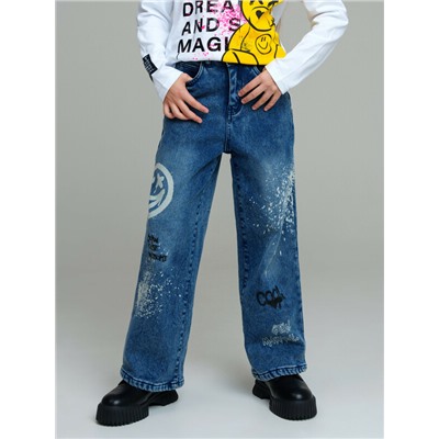 Брюки текстильные джинсовые утепленные для девочек