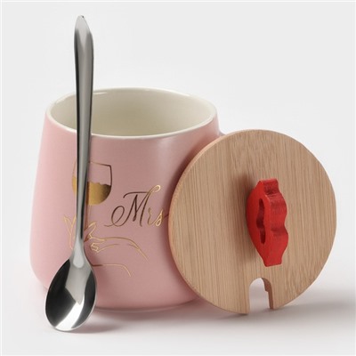 Кружка с ложкой «Миссис», 380 мл, керамика, розовая
