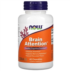 Now Foods, Brain Attention, натуральный шоколадный вкус, 60 жевательных таблеток