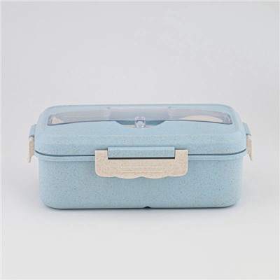 Ланч-бокс в школу TAKE IT EASY, 800 мл, с приборами, 12×7.6×20 см, пшеничная солома, голубой