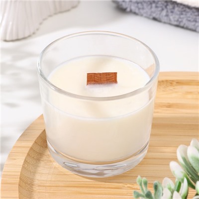 Ароматическая свеча в стакане «Французская ваниль», из соевого воска с деревянным фитилём, 65 г