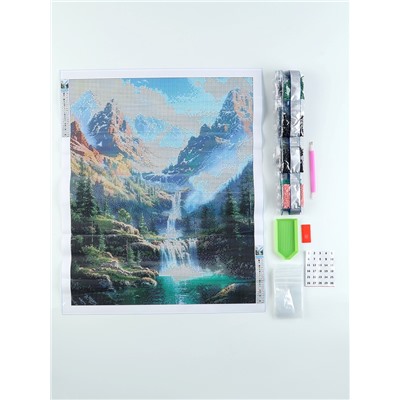 Алмазная мозаика с полным заполнением на холсте «Озеро в горах», 40×50 см