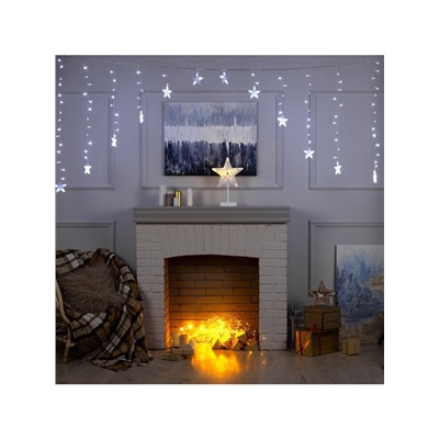 Гирлянда «Бахрома-арка» 2.5×1.2 м с насадками «Звёзды», IP20, прозрачная нить, 136 LED, свечение белое, 8 режимов, 220 В