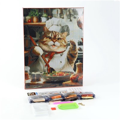 Алмазная мозаика с полным заполнением на холсте с подрамником «Толстенький повар», 30×40 см