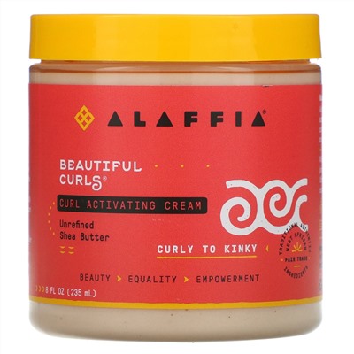 Alaffia, Beautiful Curls, крем для более упругих локонов, от вьющихся до кучерявых волос, нерафинированное масло ши, 235 мл (8 жидк. унций)