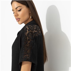 Брючный костюм с кружевными вставками, Престижная номинация (черный, 2 в 1, с поясом)