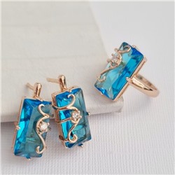 Комплект ювелирной бижутерии коллекция "Дубай" серьги и кольцо 18 р, покрытие позолота, вставка: фианиты, цвет: небесно-голубой, арт.414.024-18