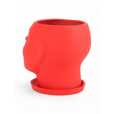 Декоративный горшок для цветов «Голова», 1.3 л, 16×16×14 см, керамический, с поддоном, красный