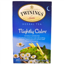Twinings, Травяной чай Nightly Calm, природное отсутствие кофеина, 20 чайных пакетиков, 29 г (1,02 унции)