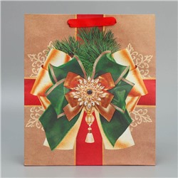 Пакет подарочный новогодний крафтовый «Новогодний подарок», M 26×30×9 см