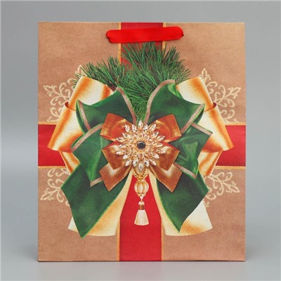 Пакет подарочный новогодний крафтовый «Новогодний подарок», M 26×30×9 см
