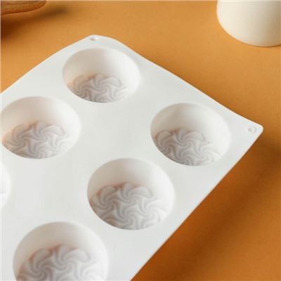 Форма для муссовых десертов и выпечки KONFINETTA «Вихрь», силикон, 26.5×17×3.5 см, 8 ячеек (d=6 см), цвет белый