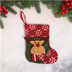 Мягкая подвеска «Носок - олень с бабочкой», 13×17 см, красно-зелёный