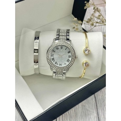 Подарочный набор для женщин часы, 2 браслета + коробка #22864431