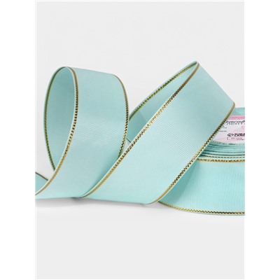 Лента репсовая, с золотым люрексом, 40 мм, 23±1 м, светло-голубая №013
