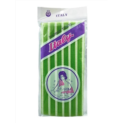 Bath Towel Мочалка-полотенце для душа с пилинг-эффектом / Stripe Long Exfoliating Towel, зелёная полоска 28181