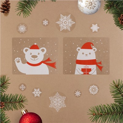 Наклейки новогодние «Зверята в красном шарфике», 34×35.5 см