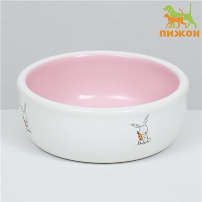 Миска керамическая для кроликов 200 мл 10×3.7 см, розовая/белая