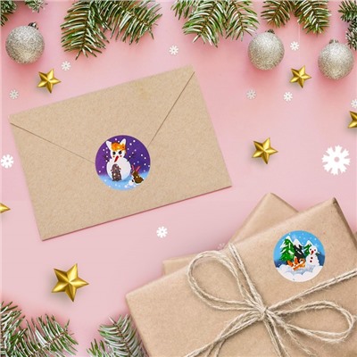 Наклейки в рулоне «Зимушка», 500 шт., 2.5×2.5 см