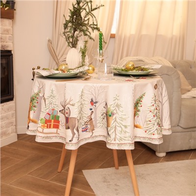 УЦЕНКА Скатерть Этель "Новогоднее чудо" d=150см +/-3см с ВГМО, 100%хл, саржа 190гр/м2