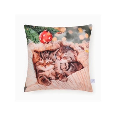 Наволочка декоративная новогодняя «Этель. Котята» 40×40 см, велюр
