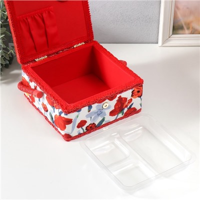 Шкатулка для рукоделия и шитья «Летние цветы на белом», хранение ниток, иголок, мелочи, 20×20×11 см