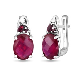 Серьги, 2 рубин корунд овал 7х9 мм/4.39 ct , 2 рубин корунд маркиз 2х4/0.25 ct, Виталина