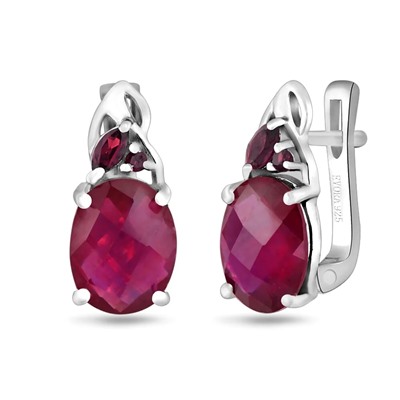 Серьги, 2 рубин корунд овал 7х9 мм/4.39 ct , 2 рубин корунд маркиз 2х4/0.25 ct, Виталина
