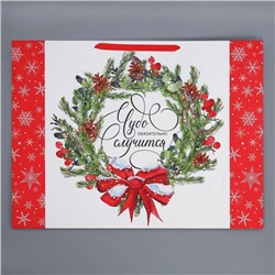 Пакет подарочный новогодний ламинированный «Новогодний венок», XXL 61×46×20 см