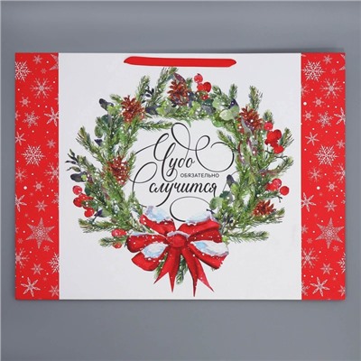 Пакет подарочный новогодний ламинированный «Новогодний венок», XXL 61×46×20 см