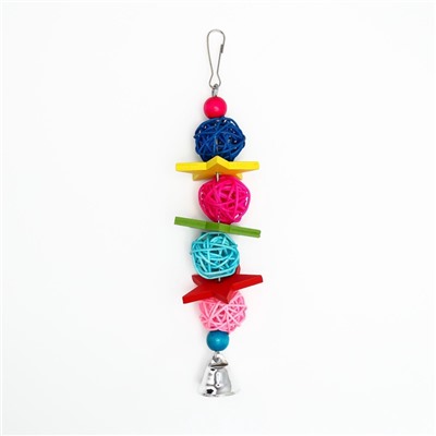 Игрушка для птиц, мячики такрау с колокольчиком и бусинам, микс цветов