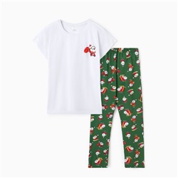 Пижама новогодняя женская (футболка, брюки) «Дед мороз на мопеде», белая, зелёная, размер 48