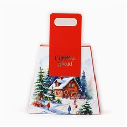 Коробка подарочная новогодняя складная с ручками «Домик в лесу» 23×8×32 см