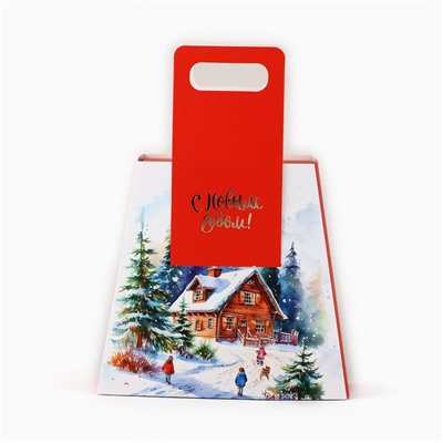 Коробка подарочная новогодняя складная с ручками «Домик в лесу» 23×8×32 см