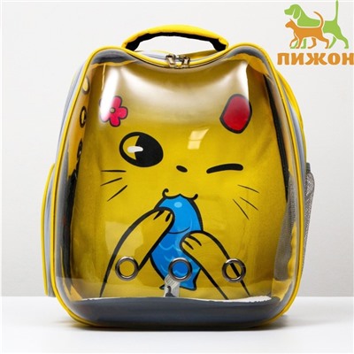 Рюкзак для переноски кошек«Котик», прозрачный, 34×25×40 см, жёлтый