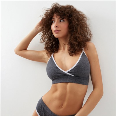 Комплект нижнего белья женский (топ, трусы) Collorista, тёмно-серый, размер 42-44