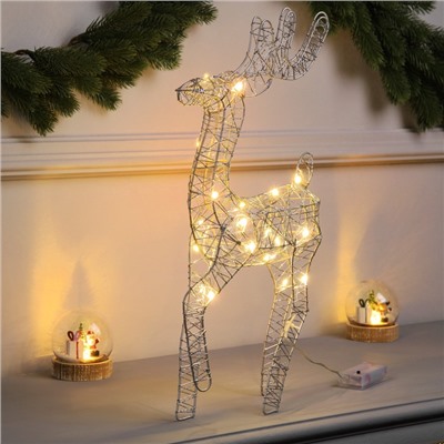 Светодиодная фигура «Олень бежевый» 45×22×6 см, 20 LED, батарейки ААx2 (не в комплекте), свечение теплое белое