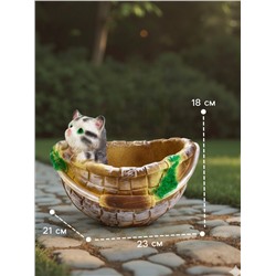 Декоративное кашпо из гипса «Котёнок в корзинке», 23×21×18 см