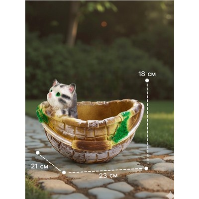 Декоративное кашпо из гипса «Котёнок в корзинке», 23×21×18 см