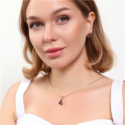 Комплект ювелирная бижутерия коллекция  "Дубай" серьги и кулон, покрытие: позолота, вставка: фианиты, цвет: черный, арт.215.424