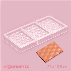 Форма для шоколада KONFINETTA «Плитка шоколада», 33×16.5×2.5 см, 3 ячейки 7.5×11.3 см, прозрачная