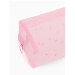 Косметичка женская HEARTS, с рисунком, сетка, на молнии, розовая